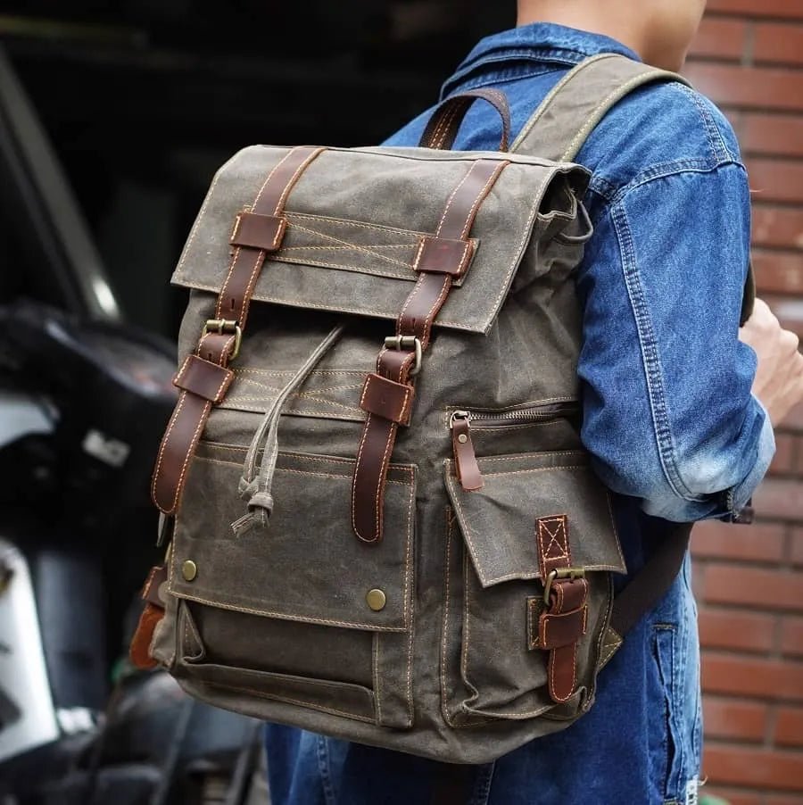 Sac à dos vintage cuir et toile "le vasco" - bagaran