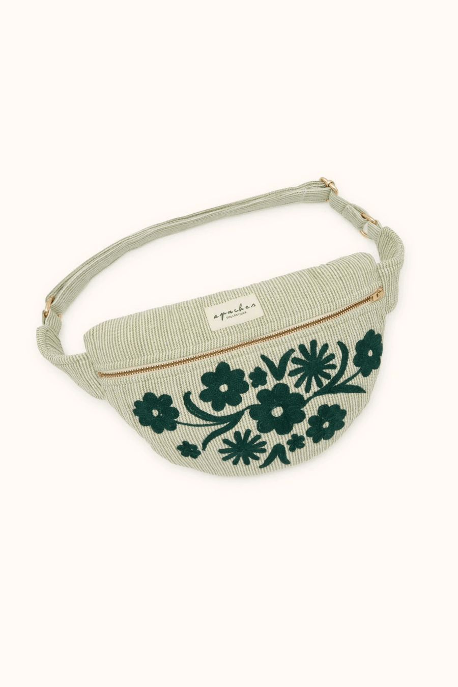 Banane femme brodé en coton rayé vert d’eau et écru Khadai Small