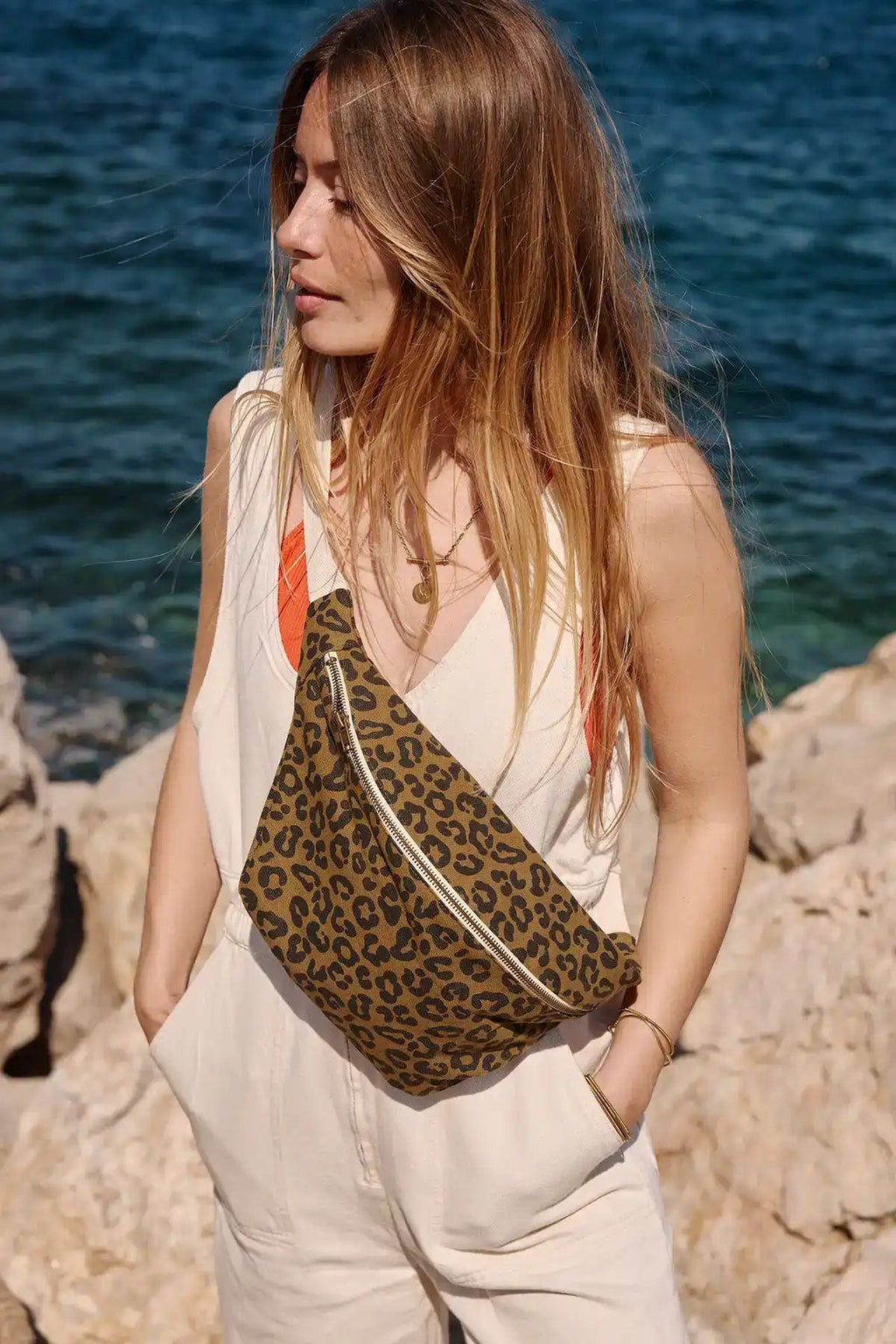 Sac banane femme imprimé léopard olive - Rose in April