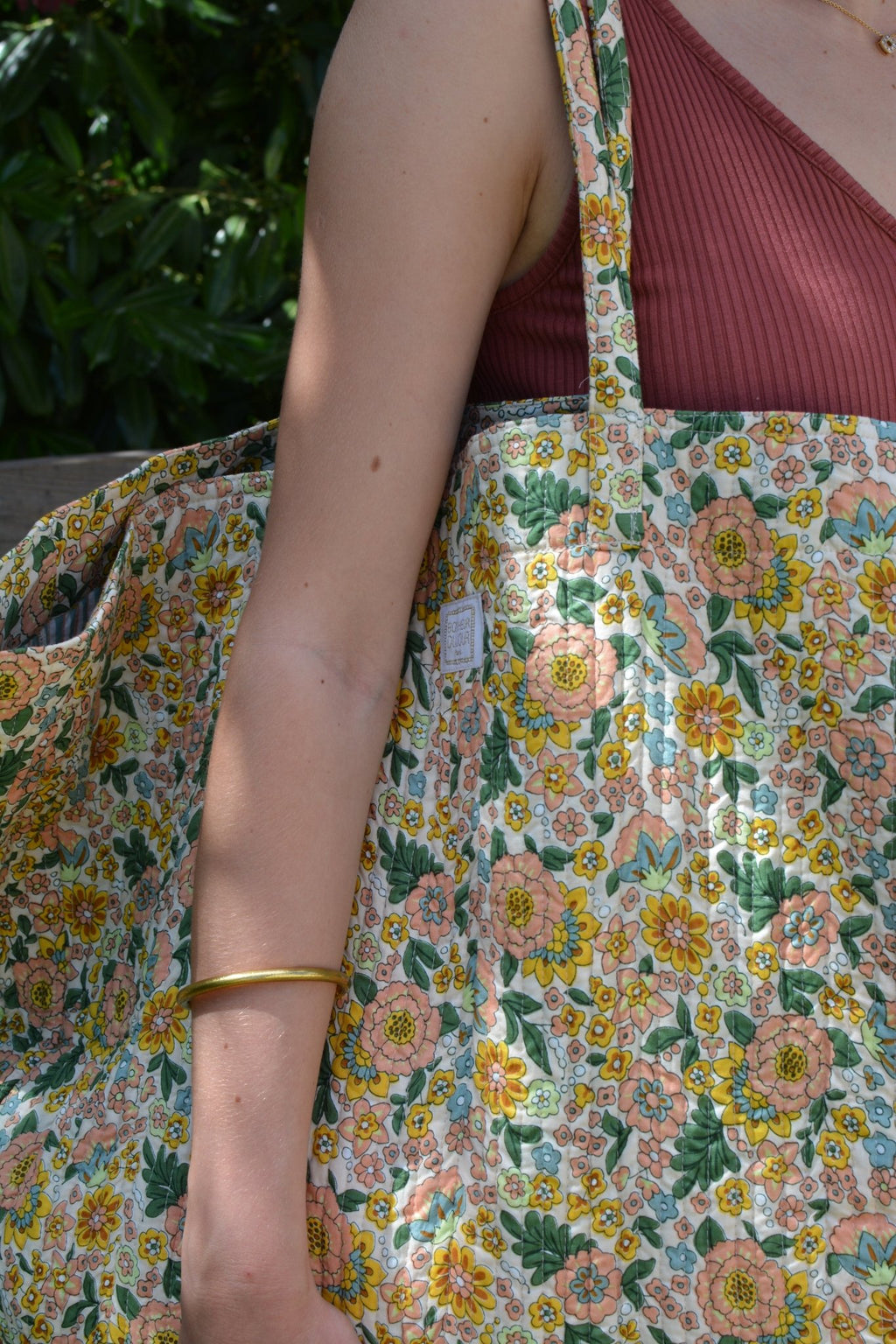 Sac cabas amaïa rose en coton matelassé