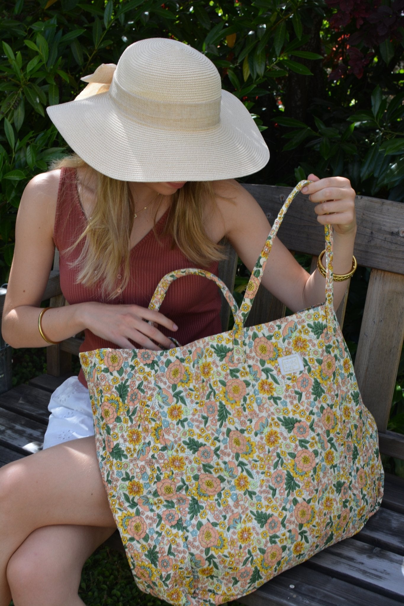 Sac cabas amaïa rose en coton matelassé
