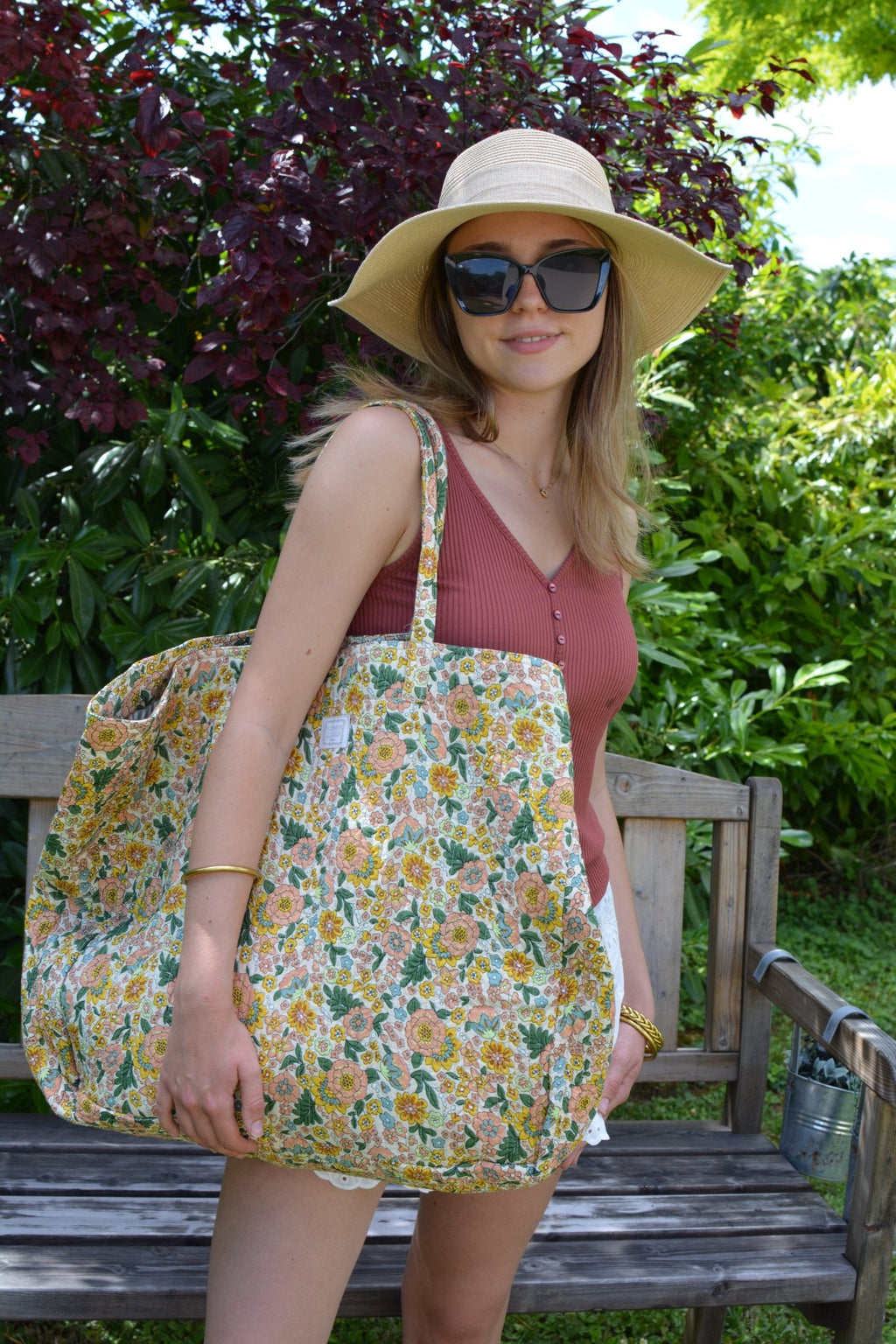 Sac cabas amaïa rose en coton matelassé