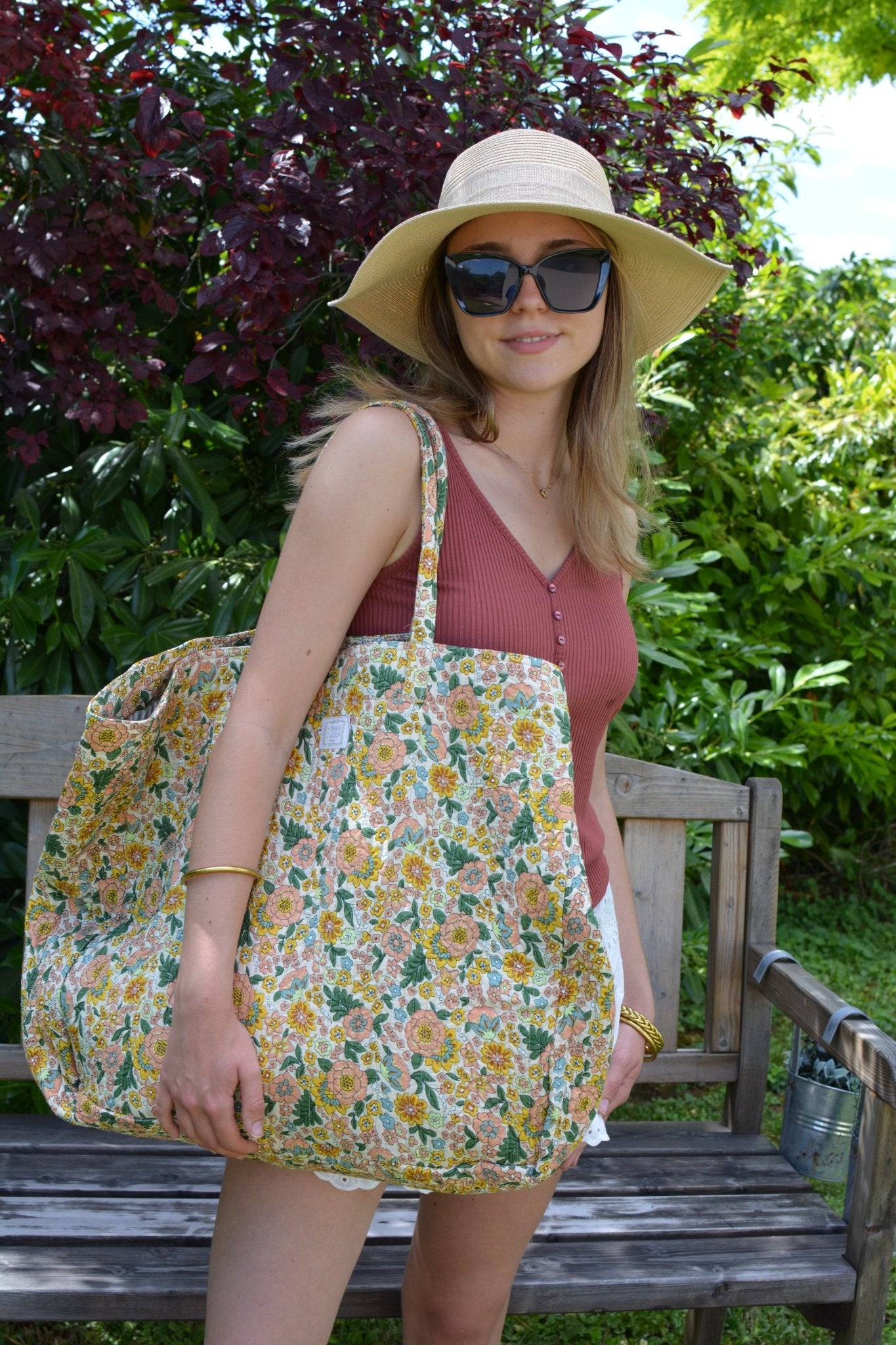 Sac cabas amaïa rose en coton matelassé