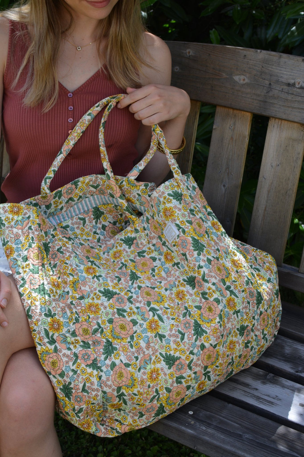 Sac cabas amaïa rose en coton matelassé