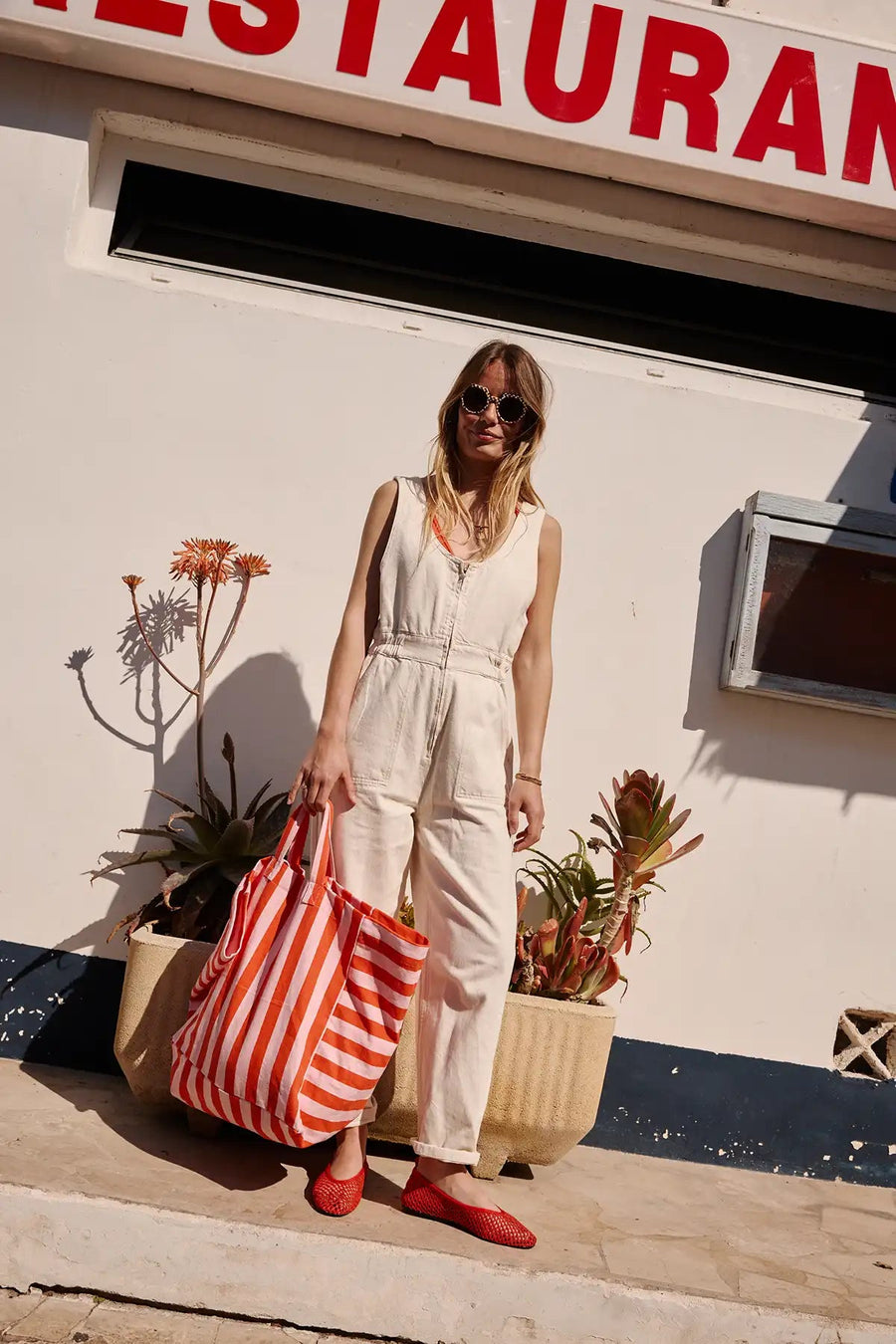 Sac cabas - Elisa Rayures Candy pink / Rouge