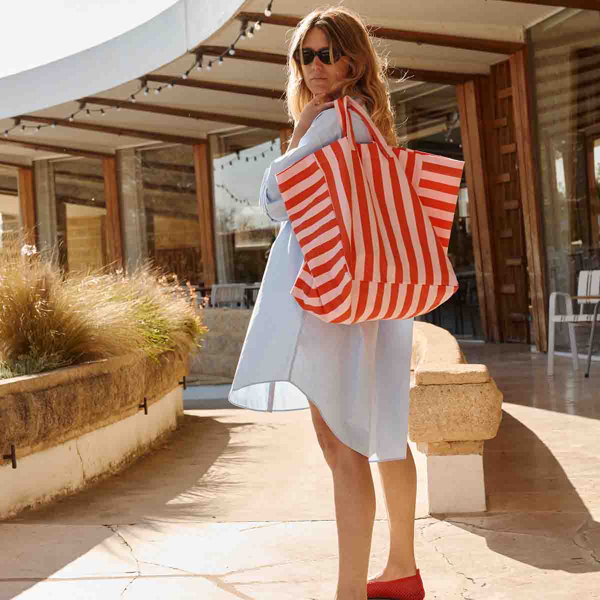 Sac cabas - Elisa Rayures Candy pink / Rouge