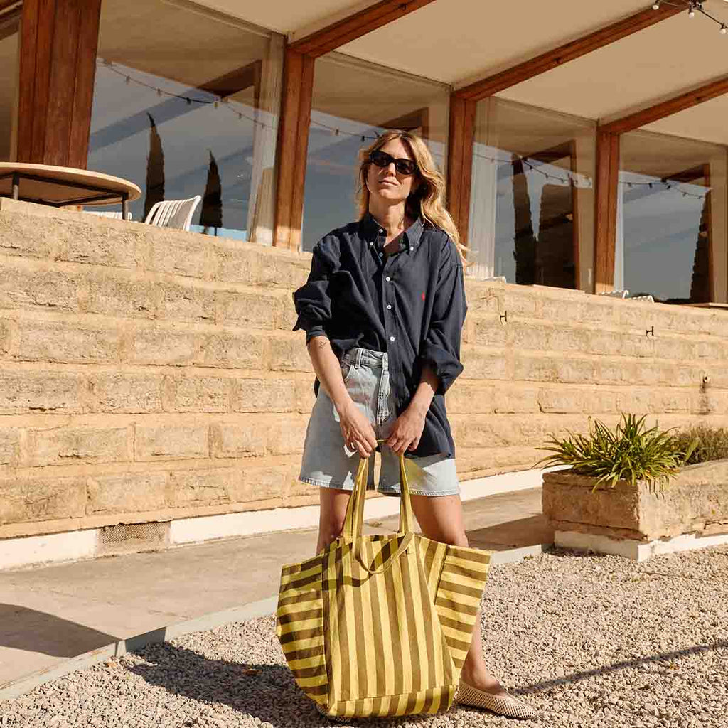 Sac cabas - Elisa Rayures Lemon / Olive