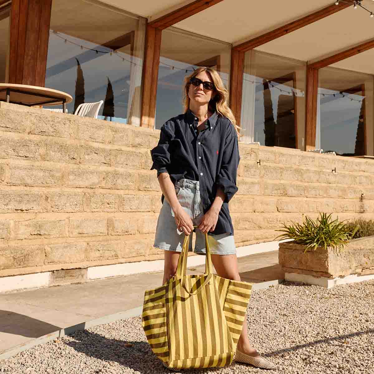 Sac cabas - Elisa Rayures Lemon / Olive