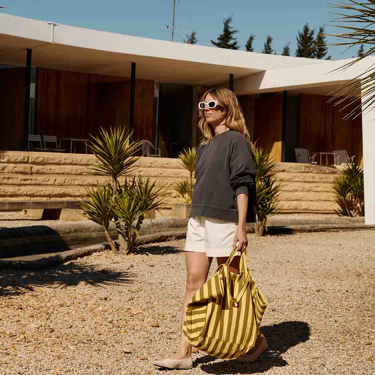 Sac cabas - Elisa Rayures Lemon / Olive