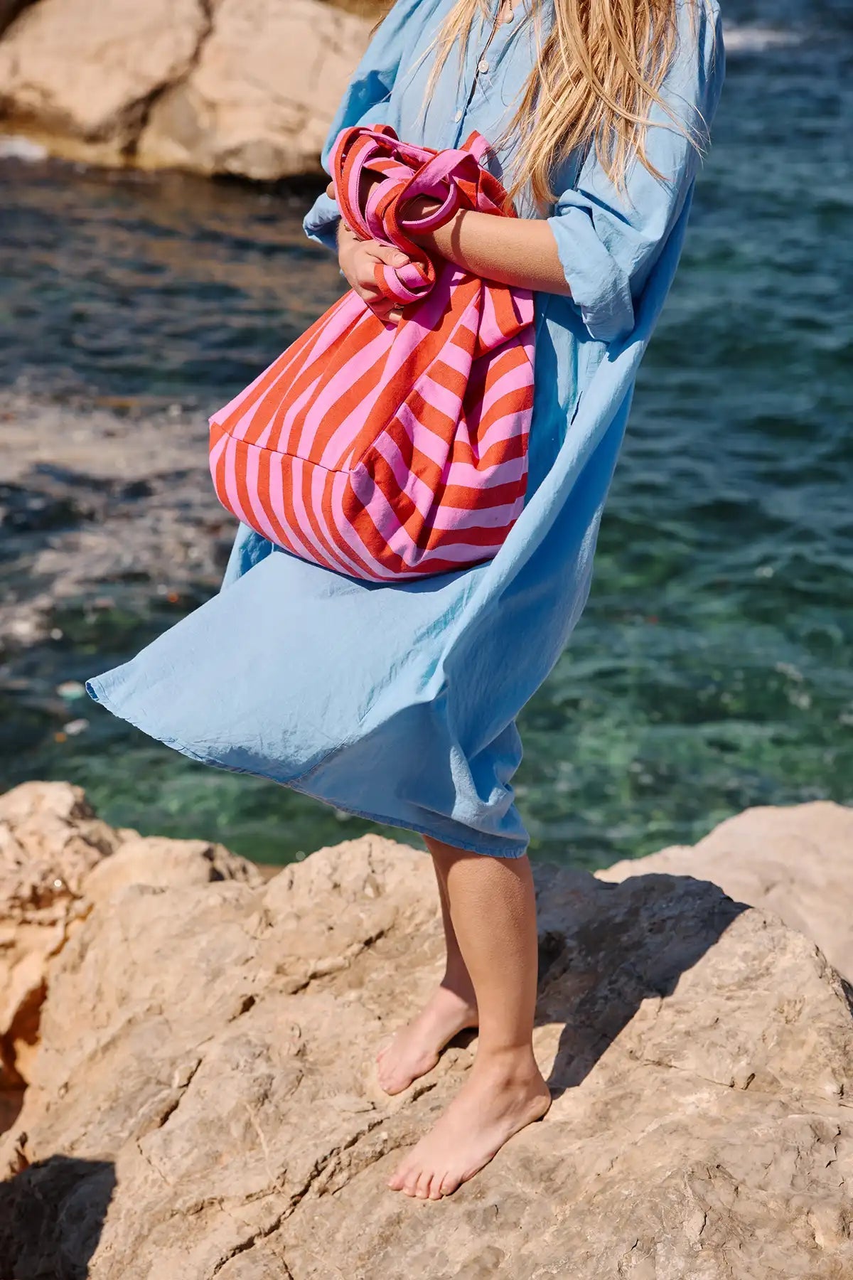 Sac cabas - Elisa Rayures Orchidée / Rouge