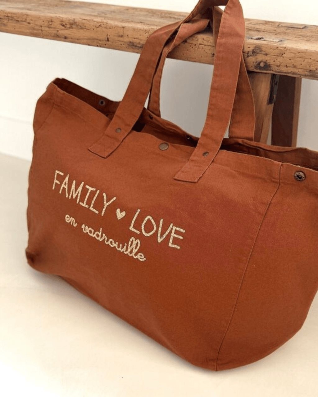 Sac cabas en toile caramel " Family Love " - marcel et lily