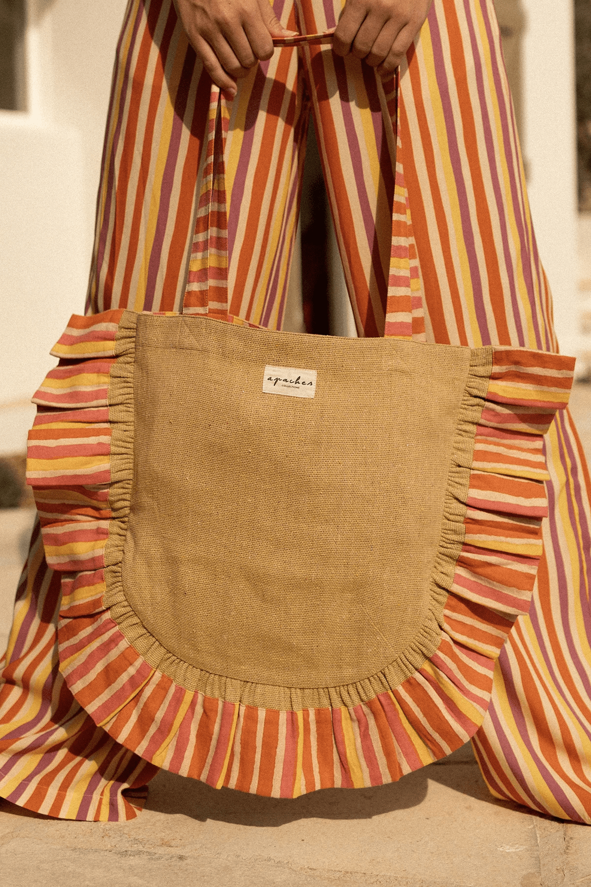 Sac cabas jute coton volants Futa Orange