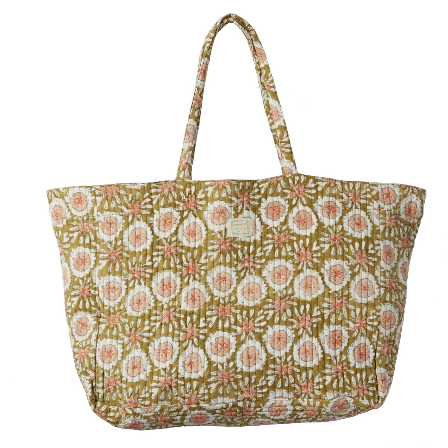SAC CABAS TISSU IMPRIMÉ FLEURS BOHÈME MARGOTTE OLIVE - Bonheur du Jour - Lili Margaret