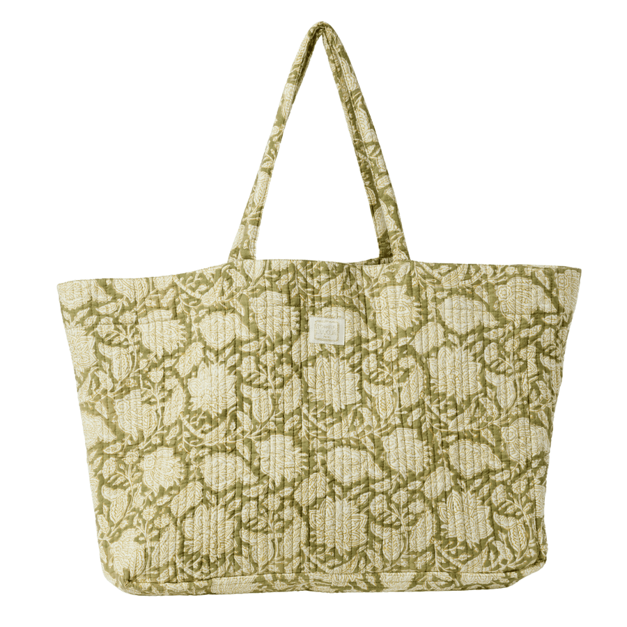Sac tissu matelassé kaki fleur indienne en coton