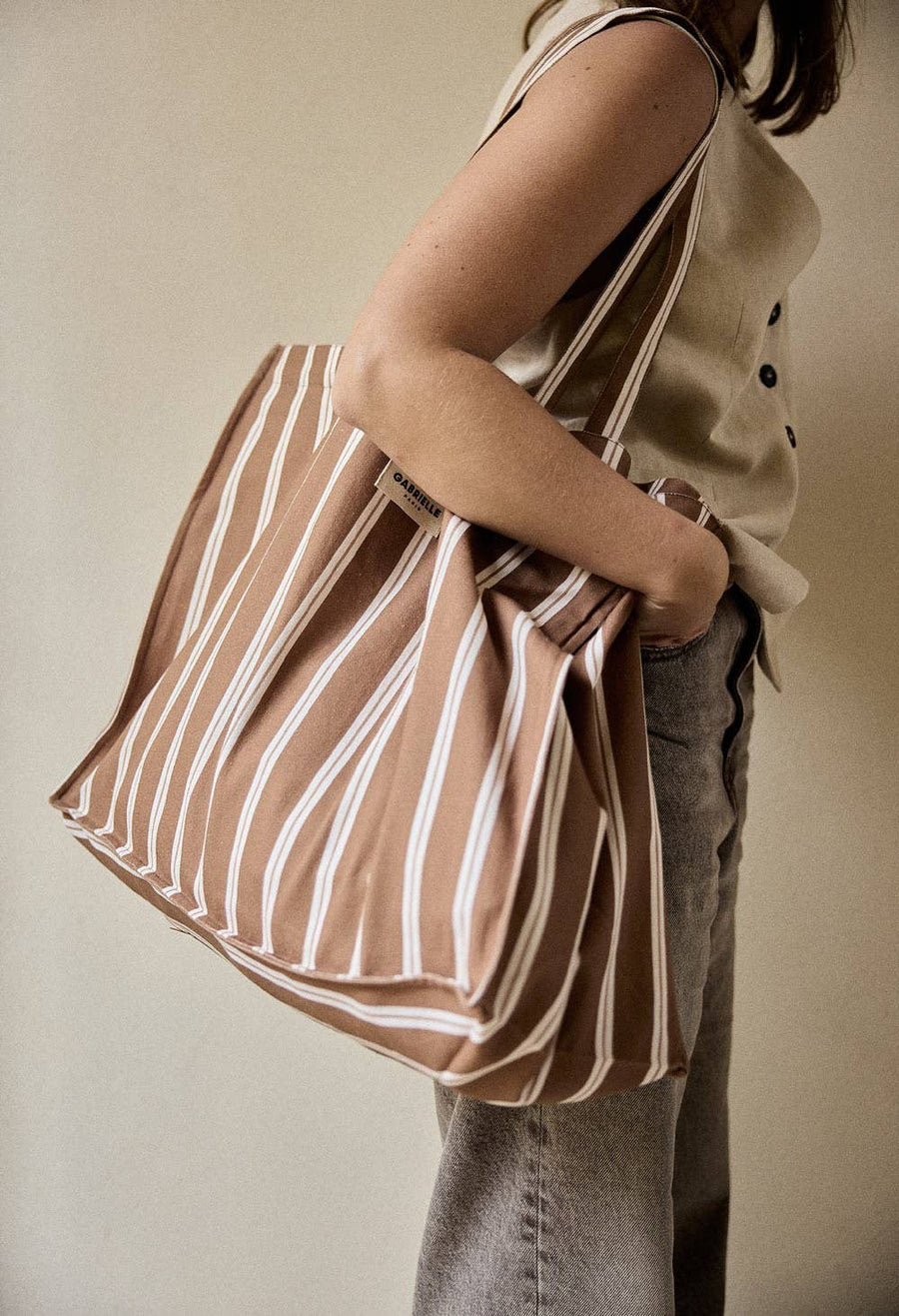 Sac week-end en coton Rayures Noisette