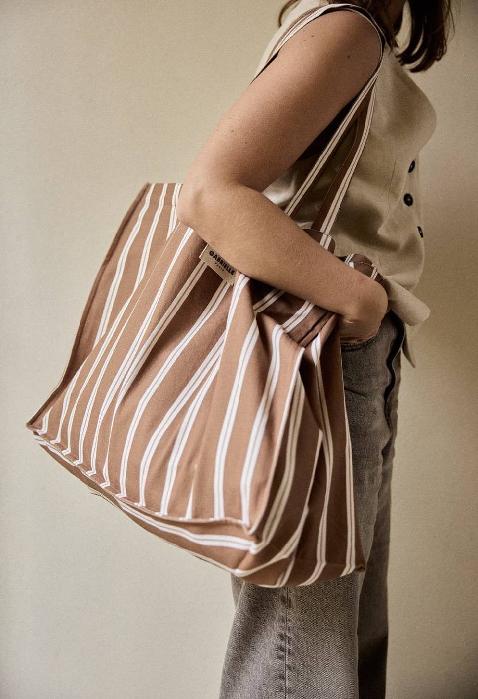 Sac week - end en coton Rayures Noisette - Gabrielle Paris