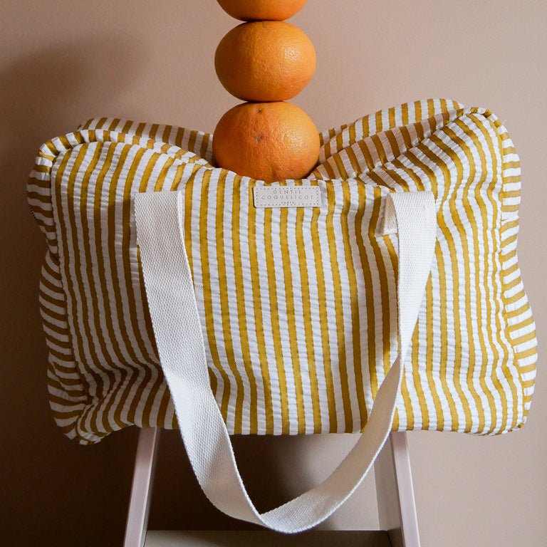 Sac week - end imprimé rayures jaune seersucker