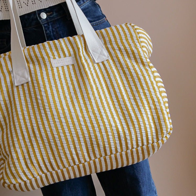 Sac week - end imprimé rayures jaune seersucker