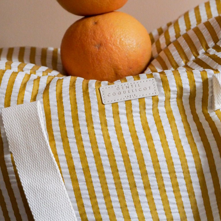 Sac week - end imprimé rayures jaune seersucker