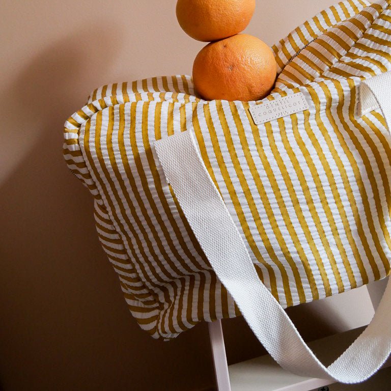 Sac week - end imprimé rayures jaune seersucker