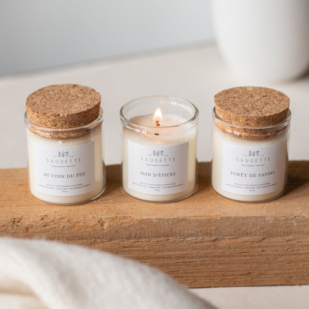 Coffret 3 bougies parfumées Nuit de Noël à la cire de soja Saugette - Forêt de sapins, Au coin du feu, Pain d’épices - vue 3