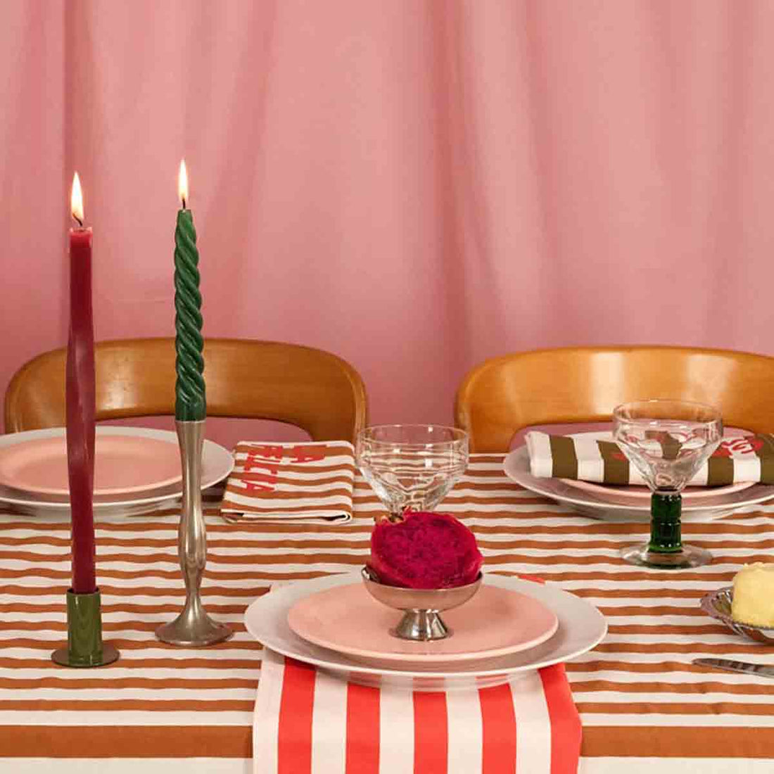 Serviette de table Rayures Pecan La felicita - Lot de 2 Rose in April - Lili Margaret