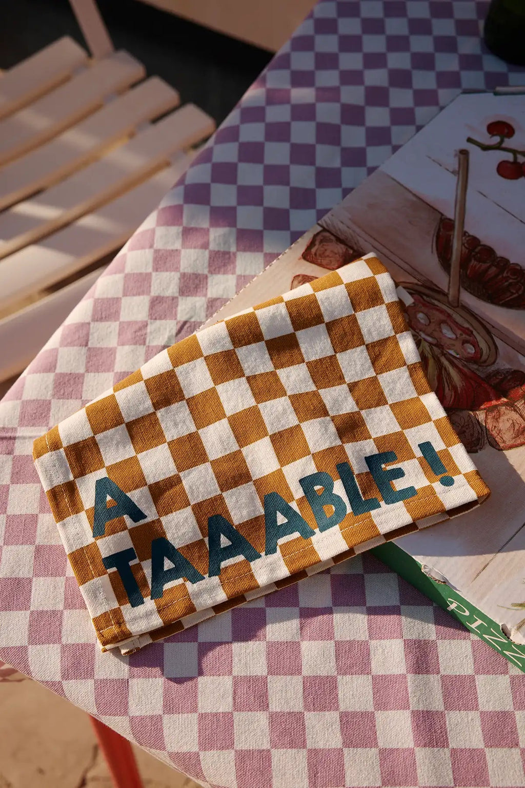 Serviette de table damier caramel A taaable ! - Lot de 2 Rose in April