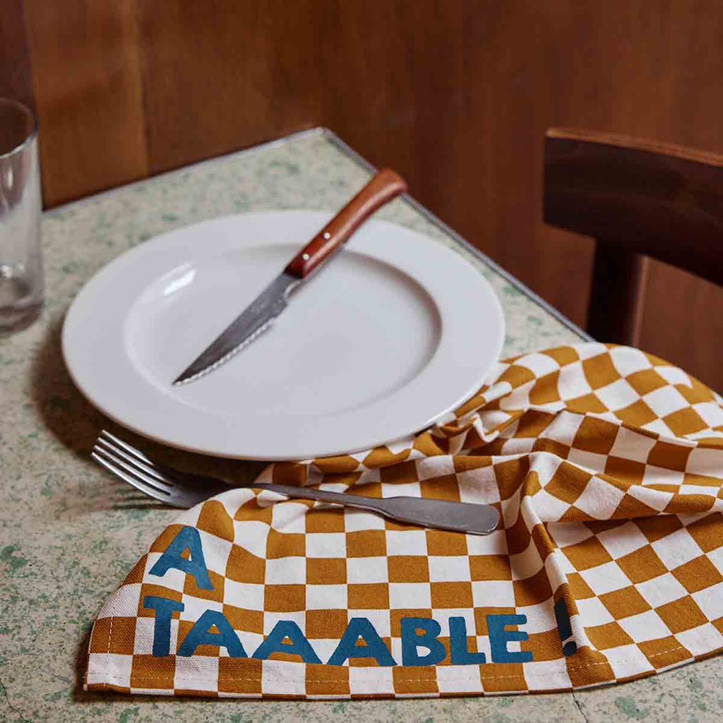 Serviette de table damier caramel A taaable ! - Lot de 2 Rose in April