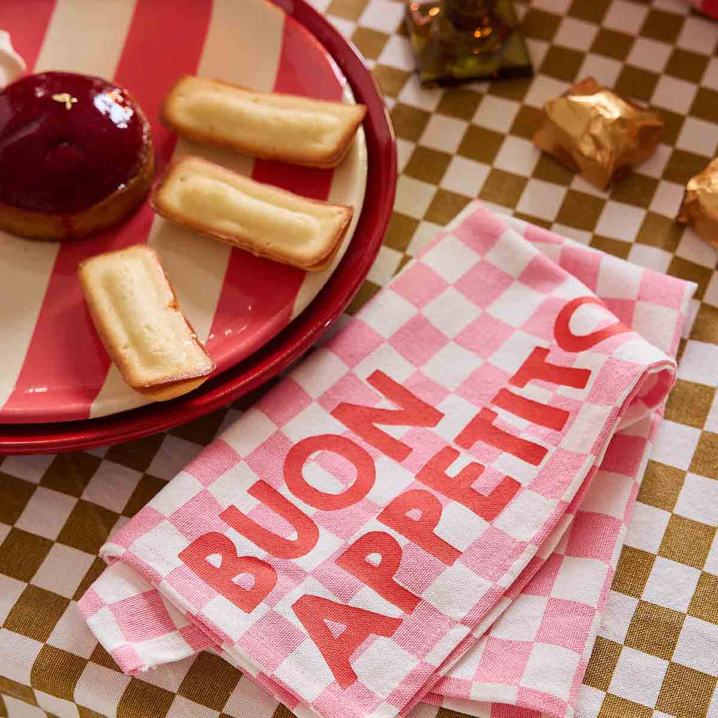 Serviette de table damier rose Buon Appetito - Lot de 2 Rose in April