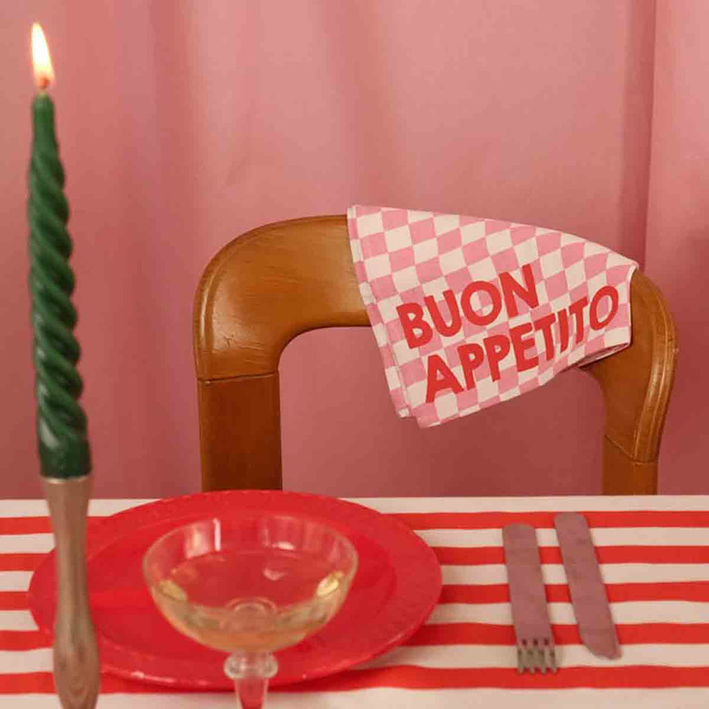 Serviette de table damier rose Buon Appetito - Lot de 2 Rose in April