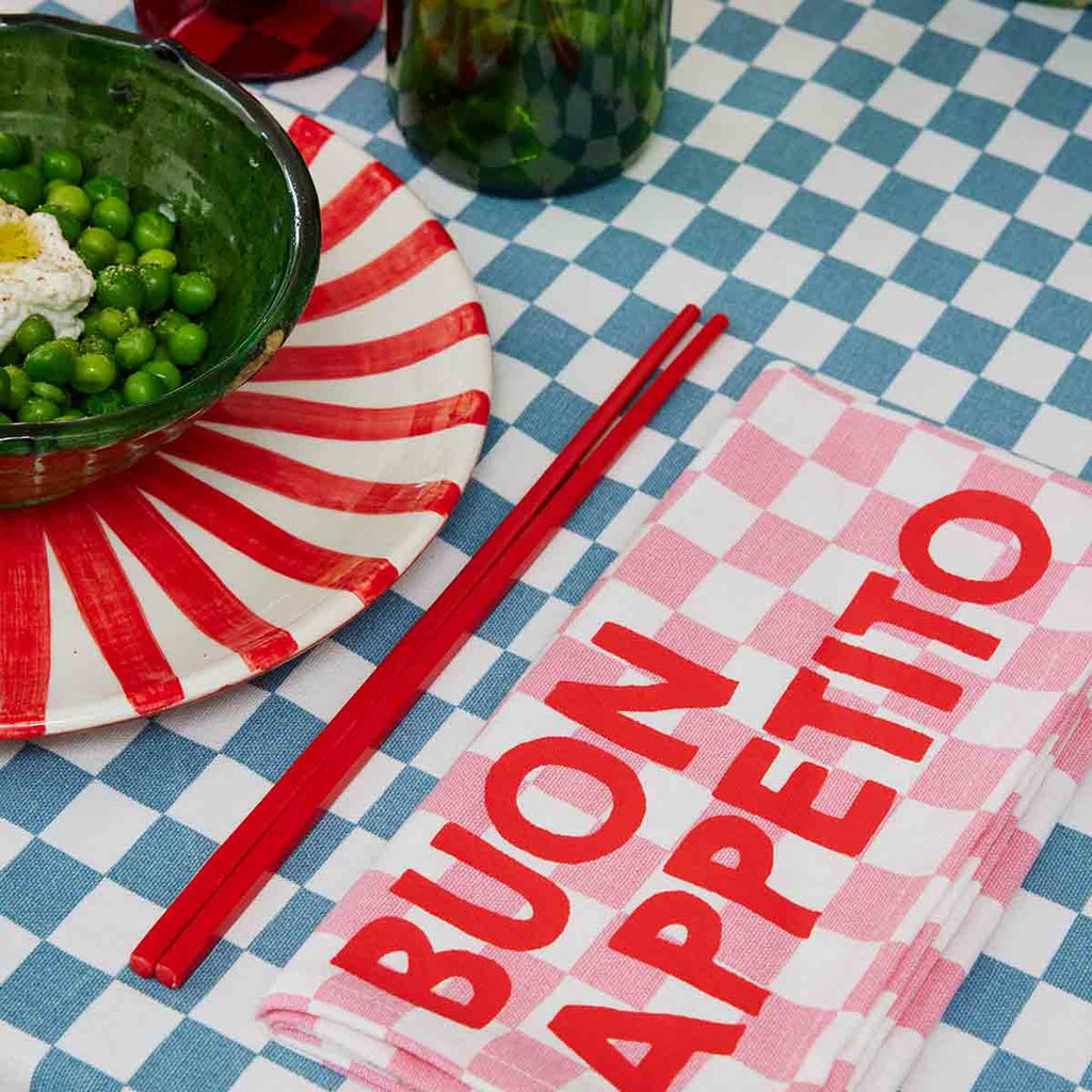 Serviette de table damier rose Buon Appetito - Lot de 2 Rose in April