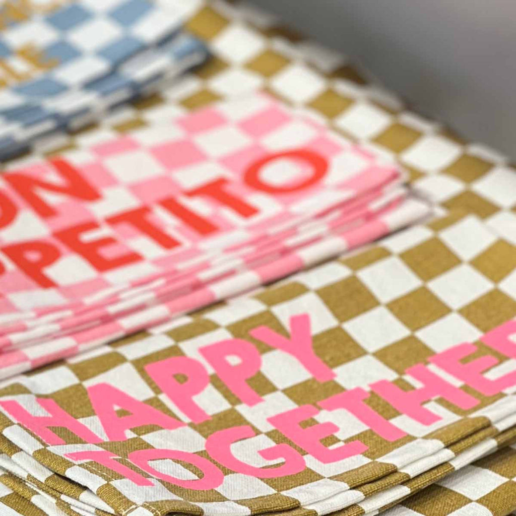 Serviette de table damier rose Buon Appetito - Lot de 2 Rose in April