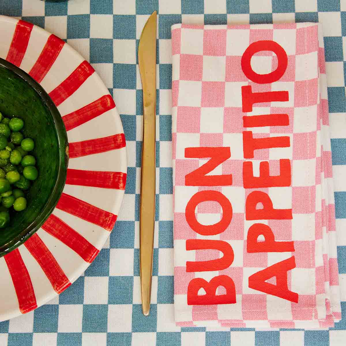 Serviette de table tissu damier rose - Lot de 2 Joséphine Buon Appetito - Lili Margaret