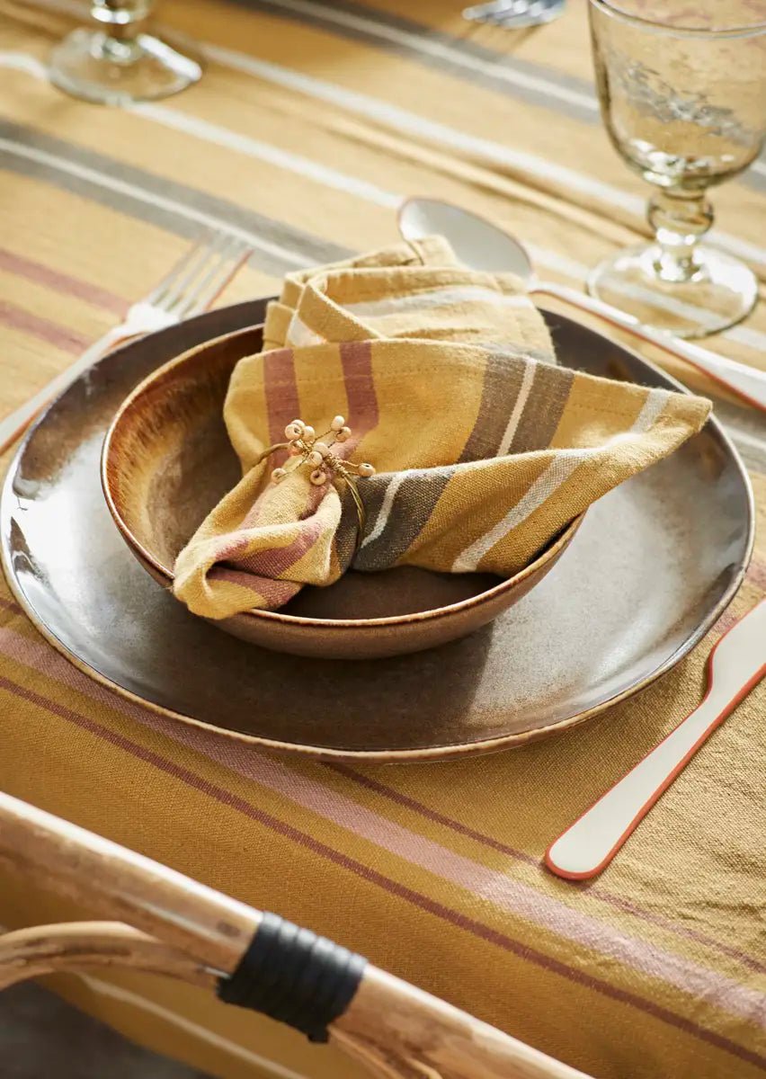 Serviettes de table rayées moutarde - madam stoltz