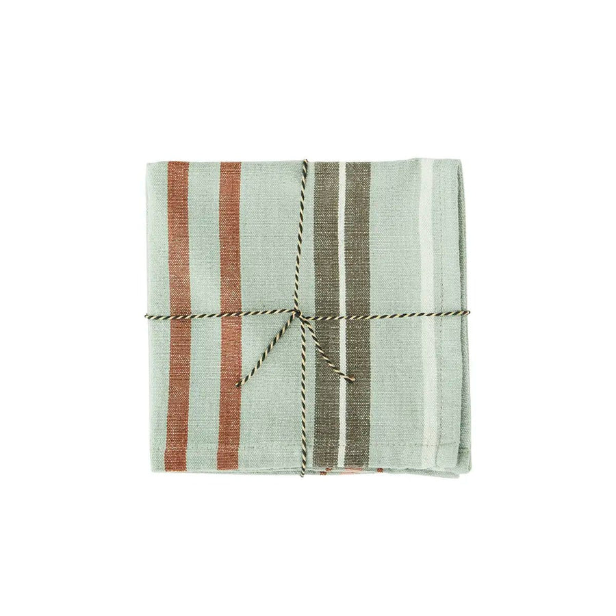 Serviettes de table rayée sauge en coton