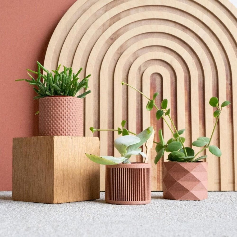 Caches pots terracotta en bois recyclé - Lot de 3 minimum design