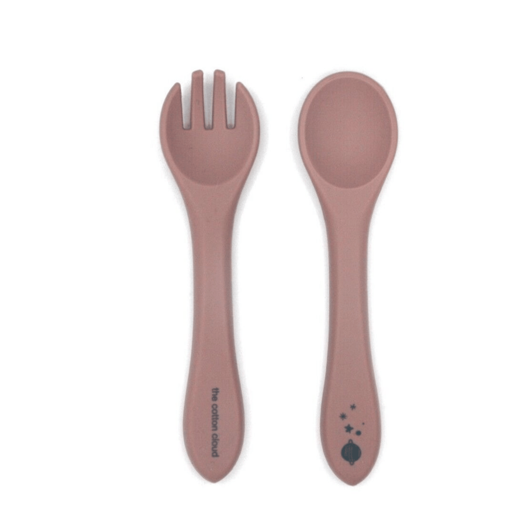 Set fourchette et cuillère en silicone pour bébé et enfant – mauve | the cotton cloud