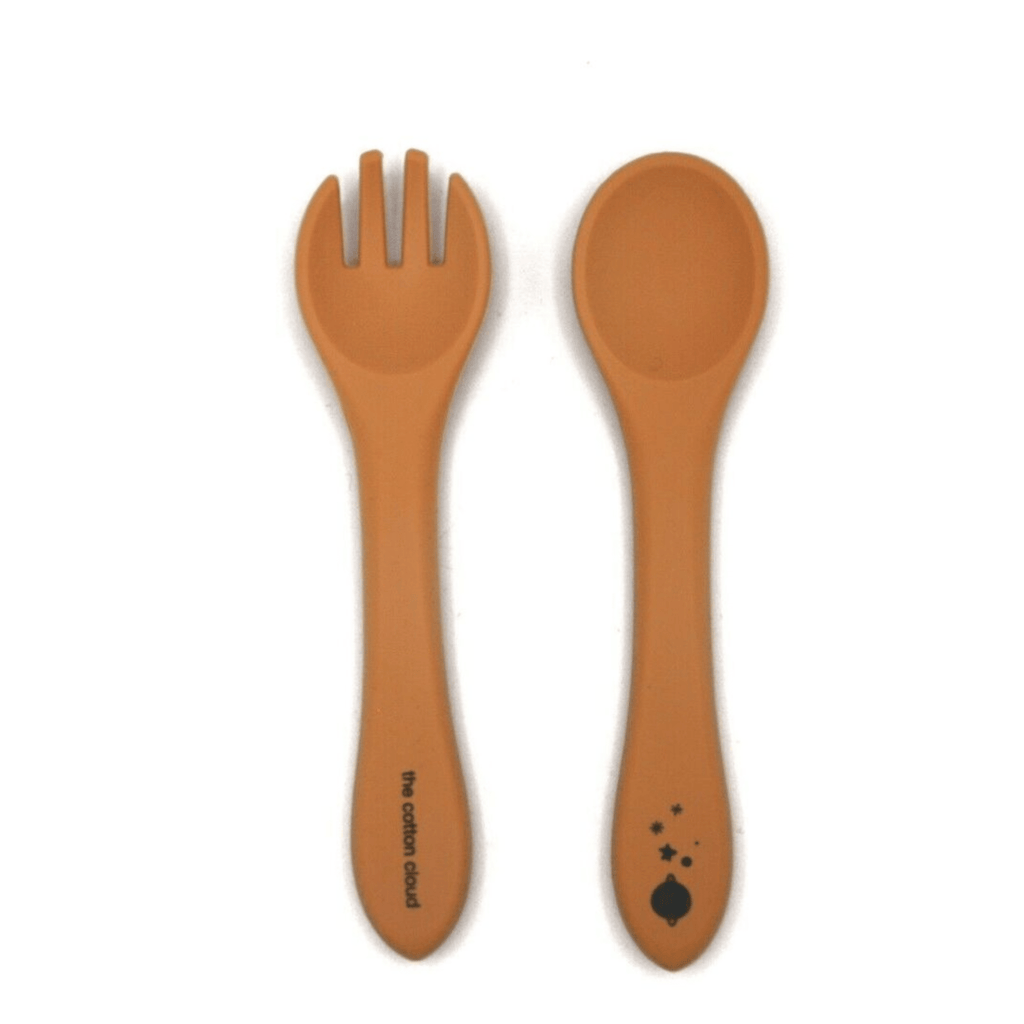 Set fourchette et cuillère en silicone pour bébé et enfant – miel | the cotton cloud