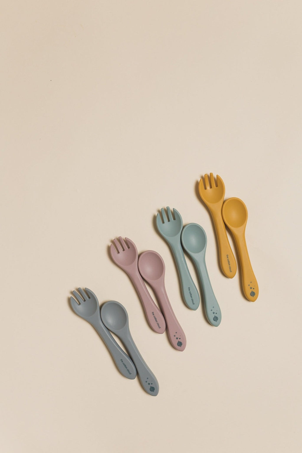 Set fourchette et cuillère en silicone pour bébé et enfant – vert jade | the cotton cloud