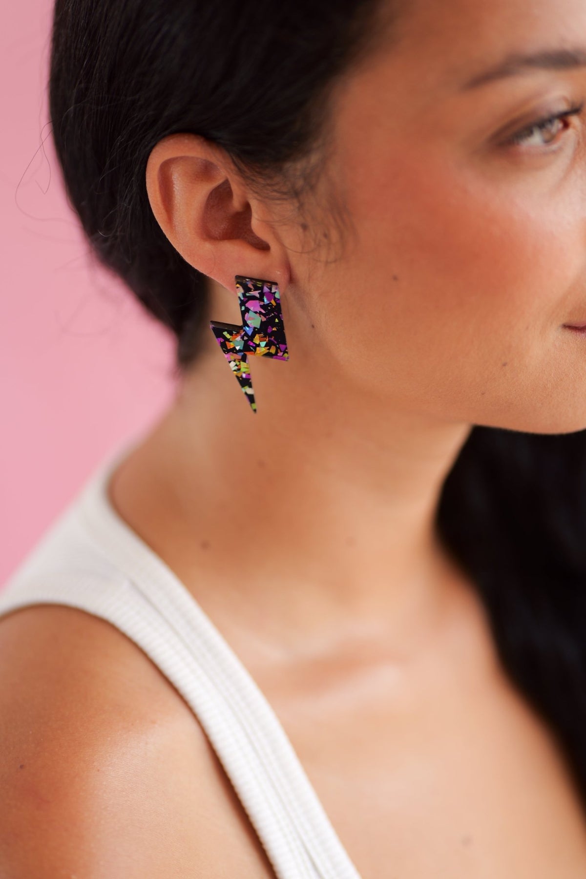 Boucles d’oreilles éclair pailletées Maxi Éclairs Noir Terrazzo - Studio Annette - vue 3