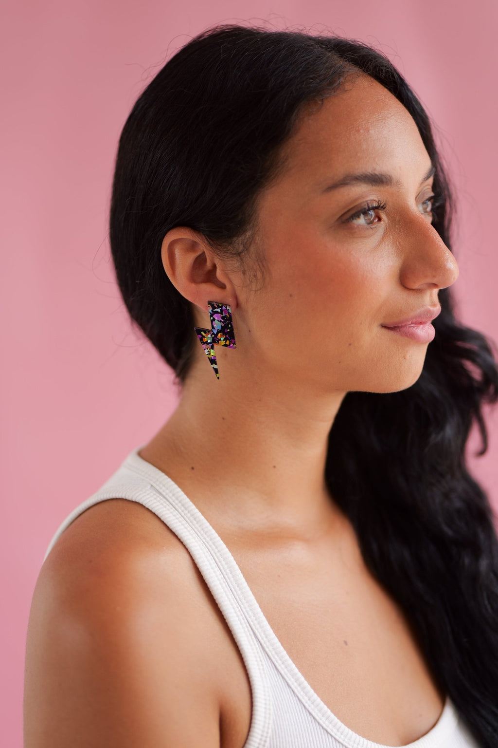 Boucles d’oreilles éclair pailletées Maxi Éclairs Noir Terrazzo - Studio Annette - vue 2