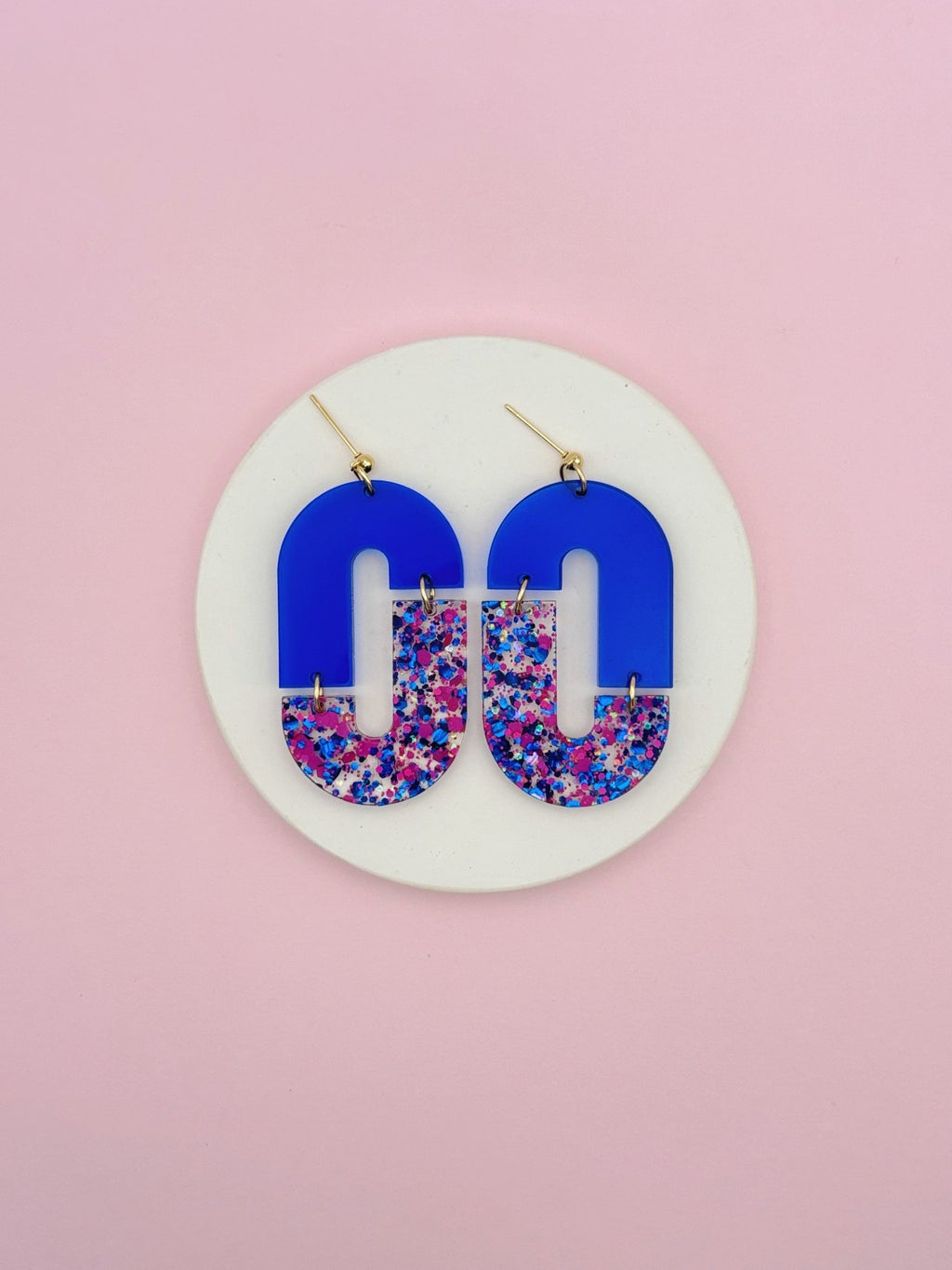 Boucles d’oreilles pendantes terrazzo Laurette Bleu Confettis Electric - Studio Annette
