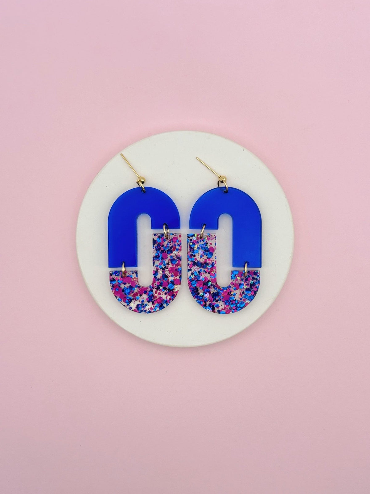 Boucles d’oreilles pendantes terrazzo Laurette Bleu Confettis Electric - Studio Annette