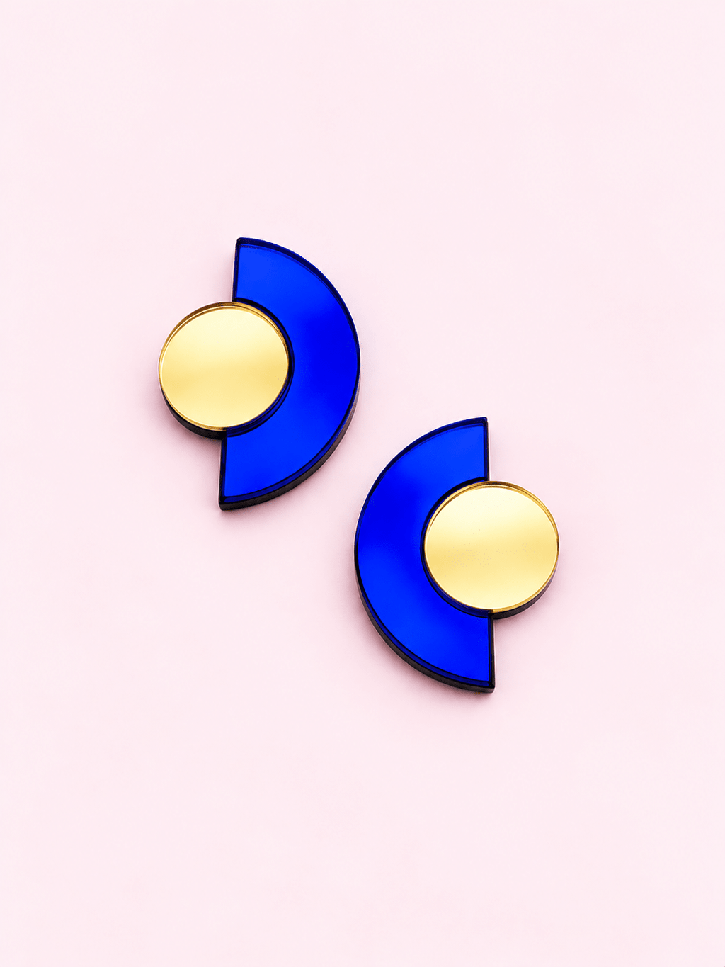 Boucles d’oreilles puces miroir Roseline Or et Bleu Foncé - Studio Annette