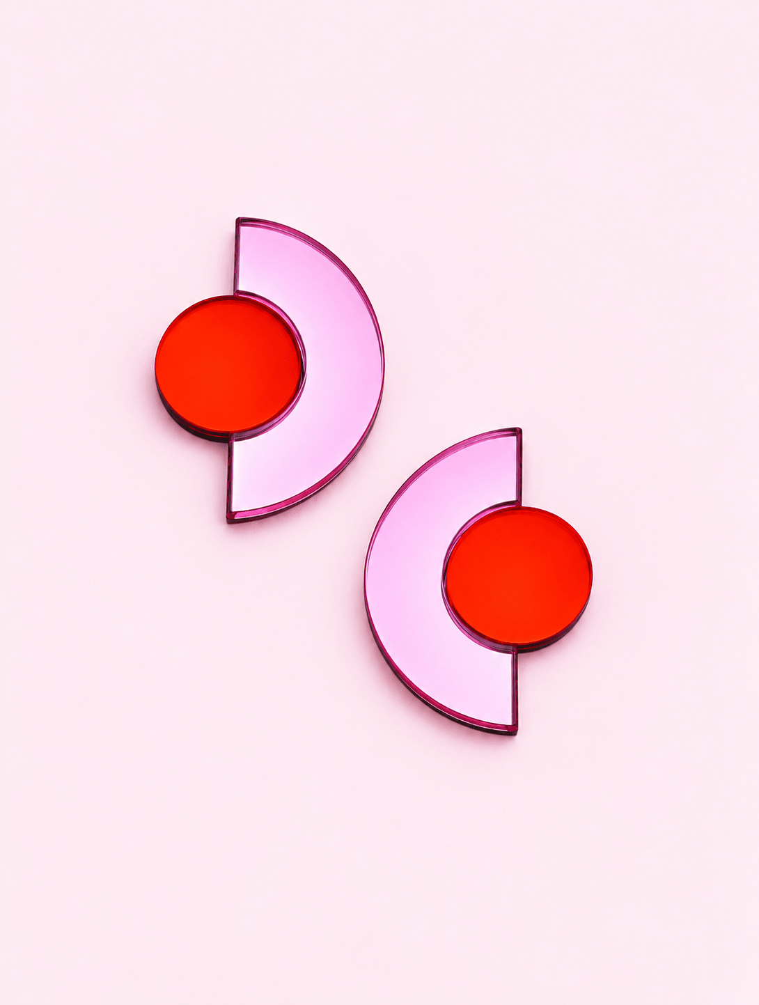 Boucles d’oreilles puces miroir Roseline Rouge et Rose - Studio Annette