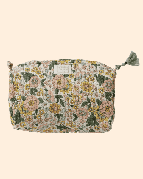 Trousse De Maquillage Matelassée De Grande Capacité En Coton Doux Motif Floral Pour Pinceaux De Maquillage Et Accessoires De Beauté, Trousse De Toilette Rose De Voyage Organisateur De Maquillage