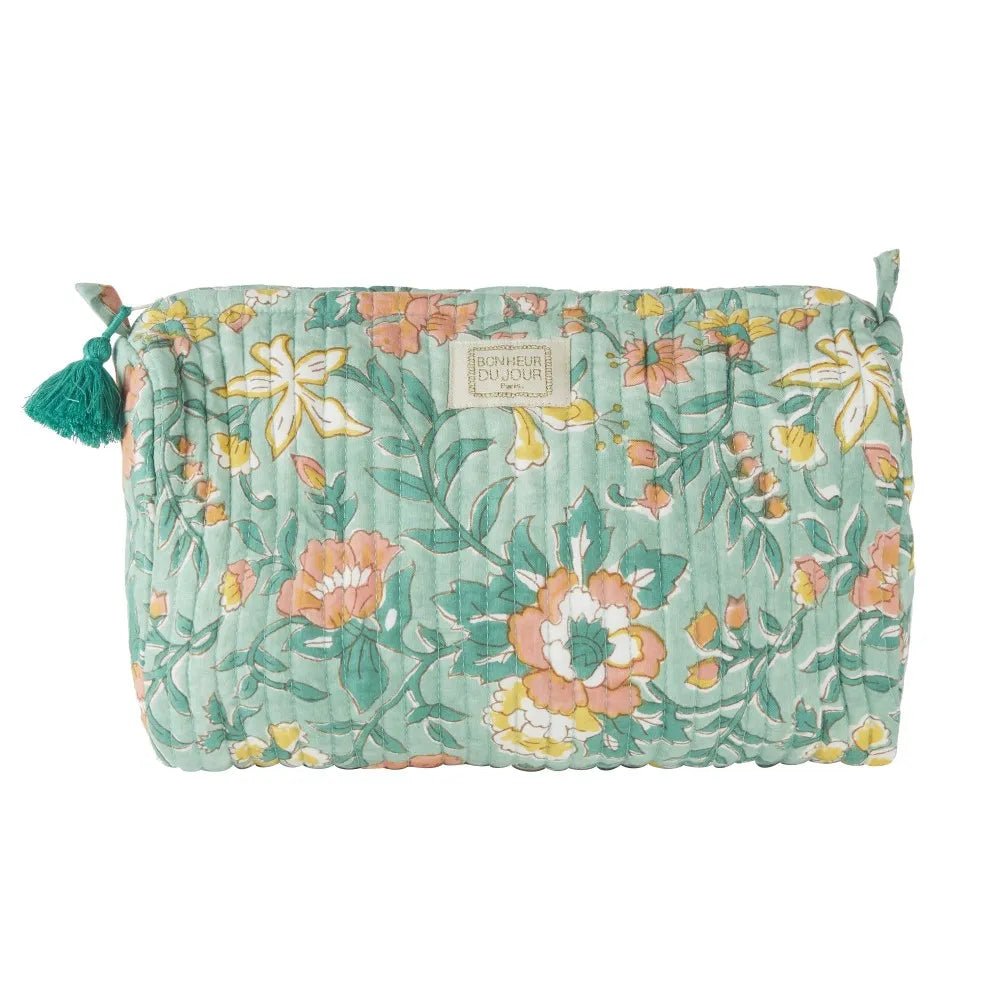 TROUSSE DE TOILETTE MATELASSÉE INDIRA BLOSSOM VERT - Bonheur du Jour - Lili Margaret