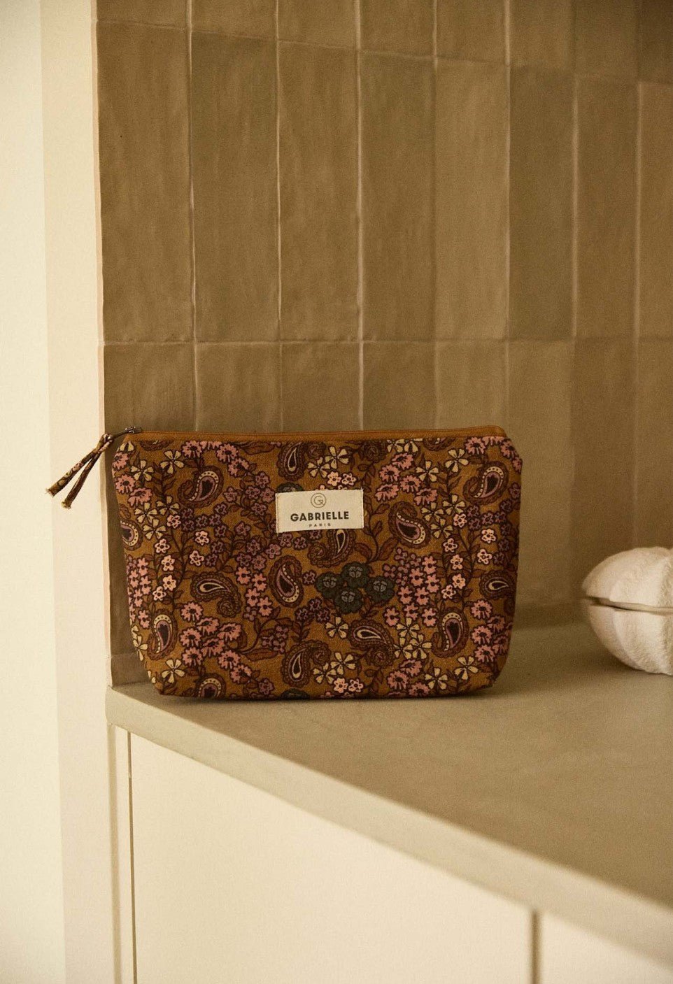Trousse femme en coton arabesque ocre - Gabrielle Paris
