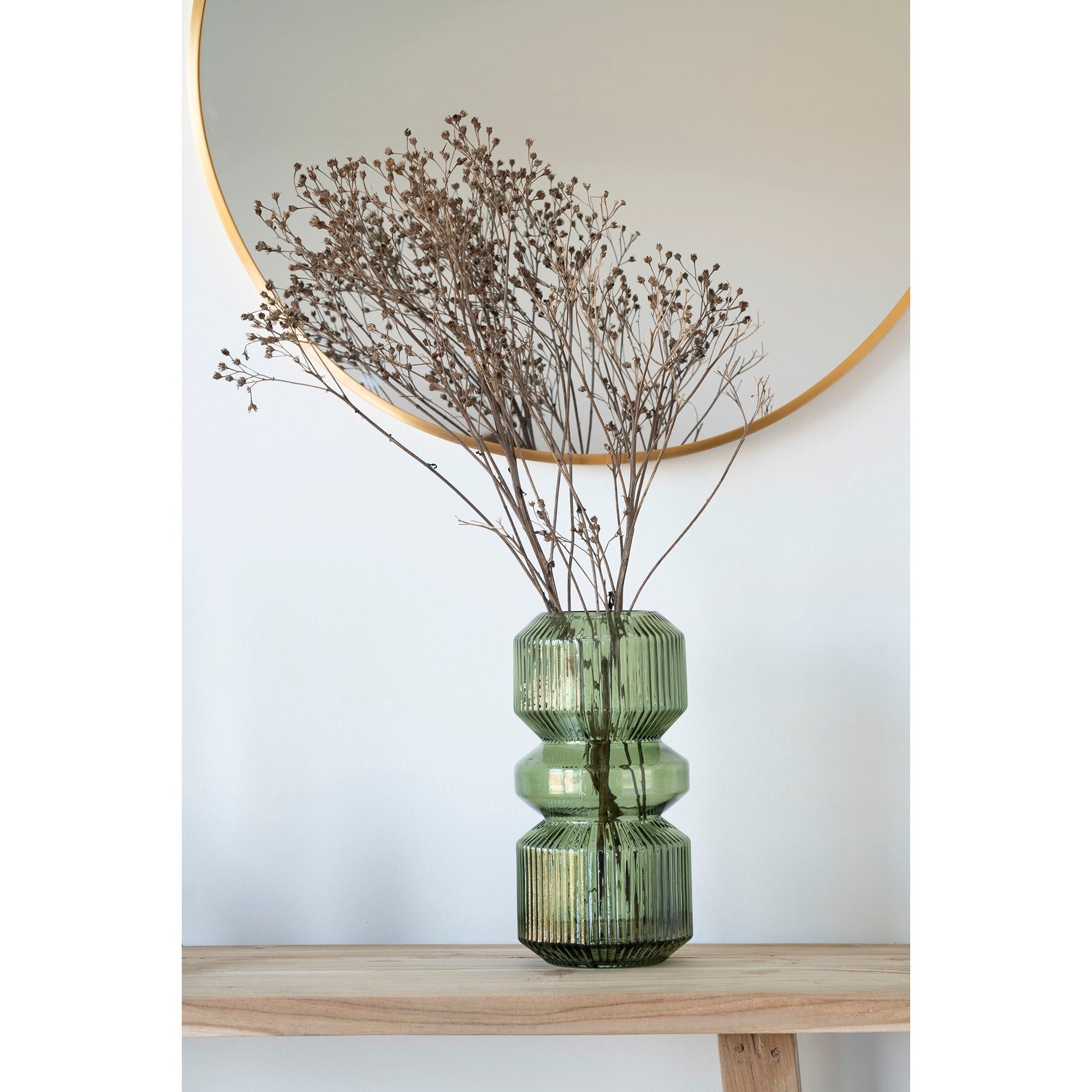 Vase vert en verre strié