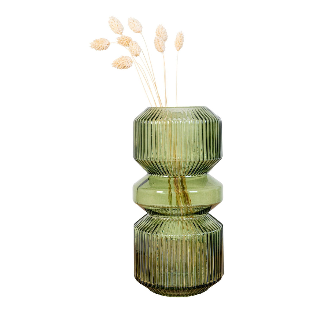 Vase vert en verre strié
